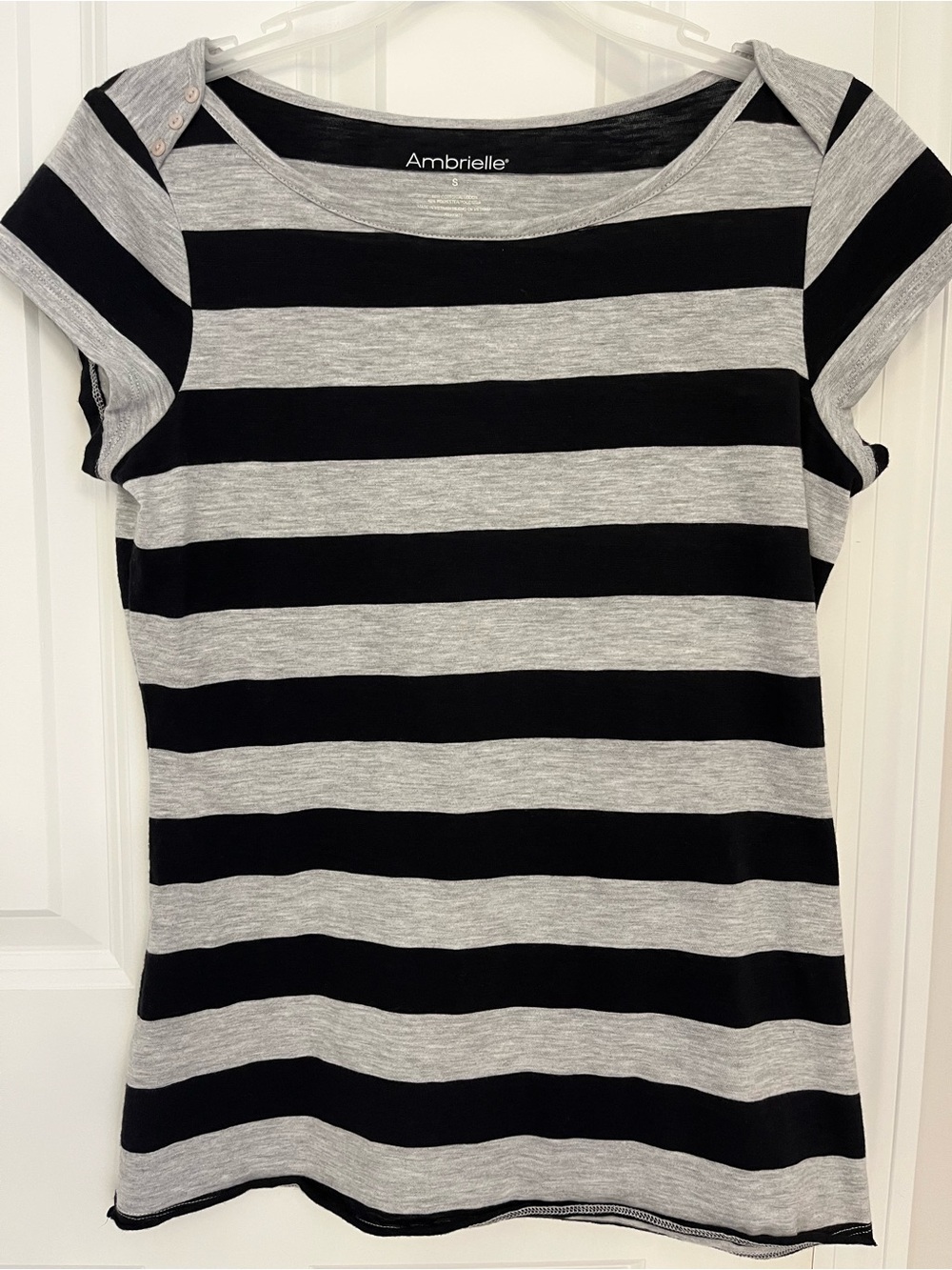 Ambrielle Black and Gray Wide-Striped Short Sleeve Tee